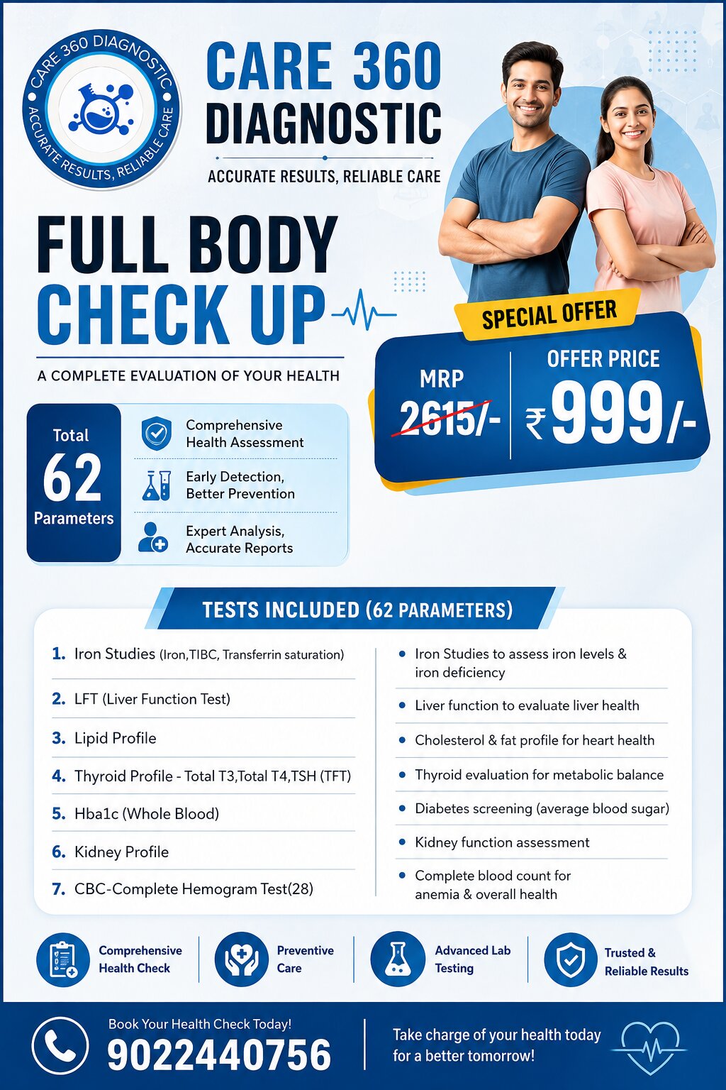 Full Body Check up (62 Parameters) – Health Checkup Package at Care 360 Diagnostic Nagpur